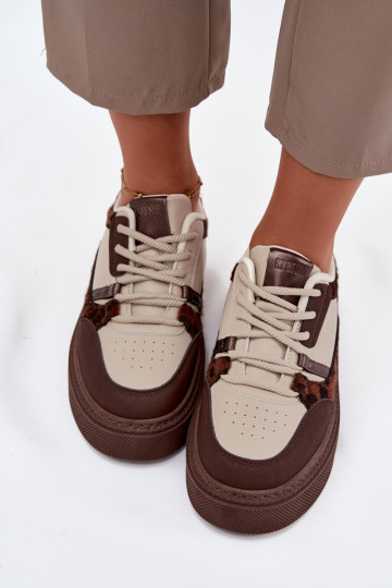 Zapatillas de plataforma para mujer en color marrón-beige con estampado de leopardo Big Star SS274356