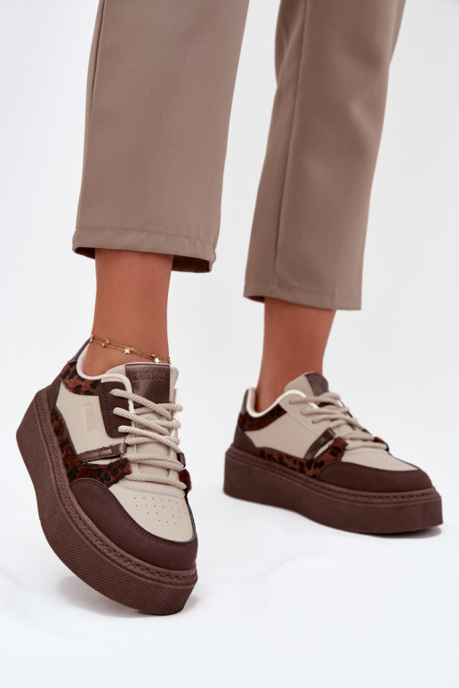 Zapatillas de plataforma para mujer en color marrón-beige con estampado de leopardo Big Star SS274356