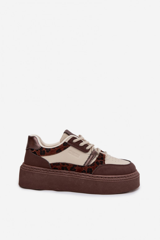 Zapatillas de plataforma para mujer en color marrón-beige con estampado de leopardo Big Star SS274356