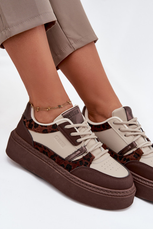 Zapatillas de plataforma para mujer en color marrón-beige con estampado de leopardo Big Star SS274356