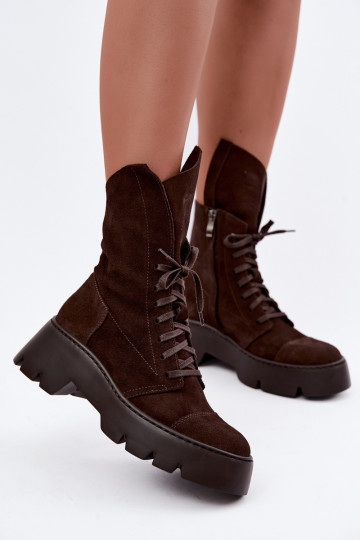 Botines de trabajo para mujer en color marrón oscuro de ante sintético Zazoo 976 2