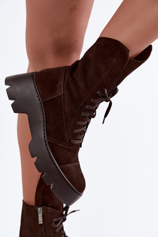 Botines de trabajo para mujer en color marrón oscuro de ante sintético Zazoo 976