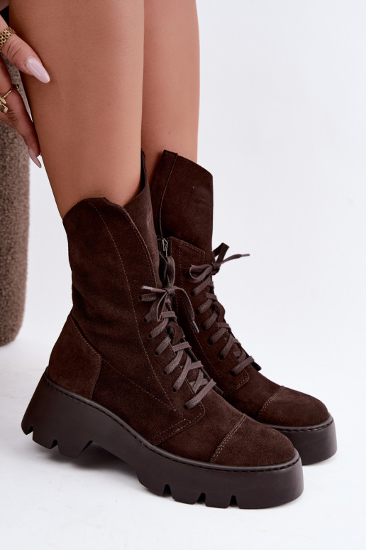 Botines de trabajo para mujer en color marrón oscuro de ante sintético Zazoo 976