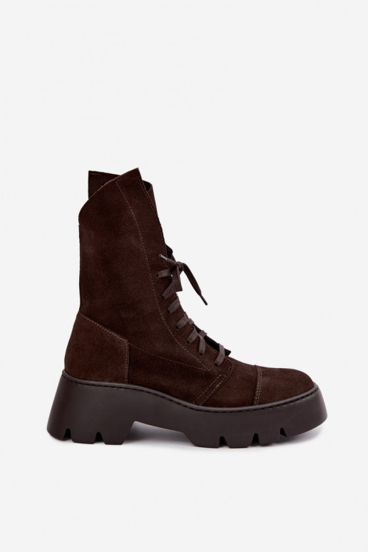 Botines de trabajo para mujer en color marrón oscuro de ante sintético Zazoo 976