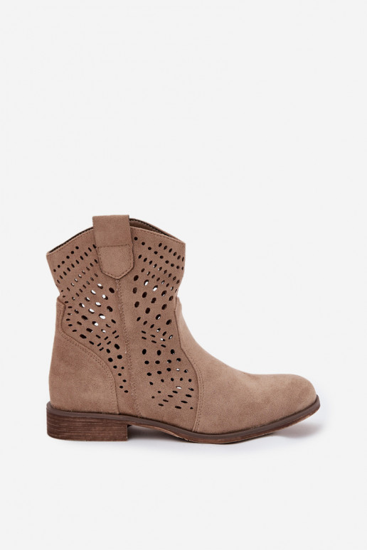 Botines de mujer con calados y tacones anchos en color arena Amisna