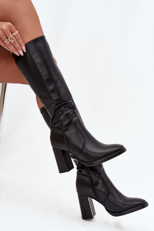 Botas de mujer por encima de la rodilla con tacones en cuero sintético negro Lyvella