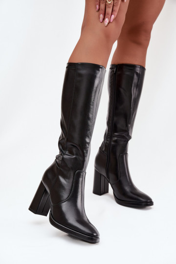 Botas de mujer por encima de la rodilla con tacones en cuero sintético negro Lyvella 2