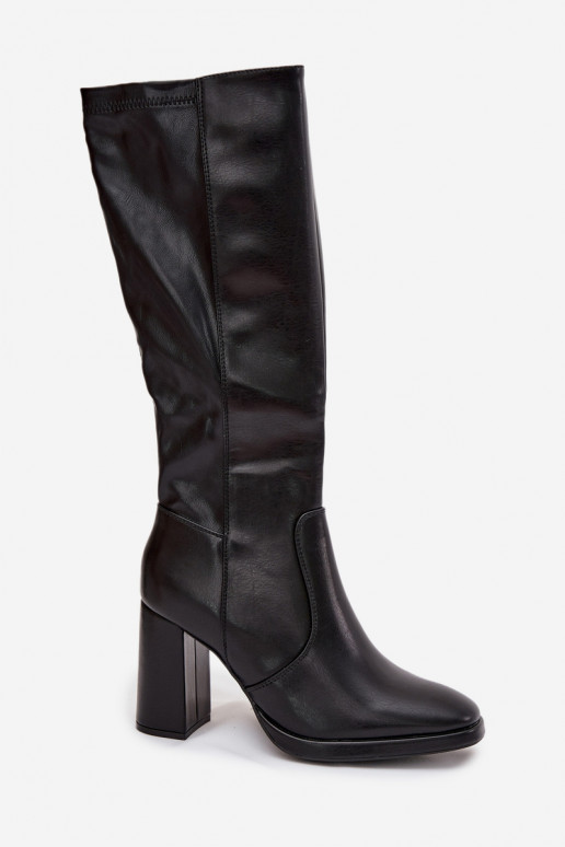 Botas de mujer por encima de la rodilla con tacones en cuero sintético negro Lyvella