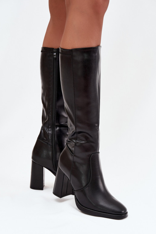 Botas de mujer por encima de la rodilla con tacones en cuero sintético negro Lyvella