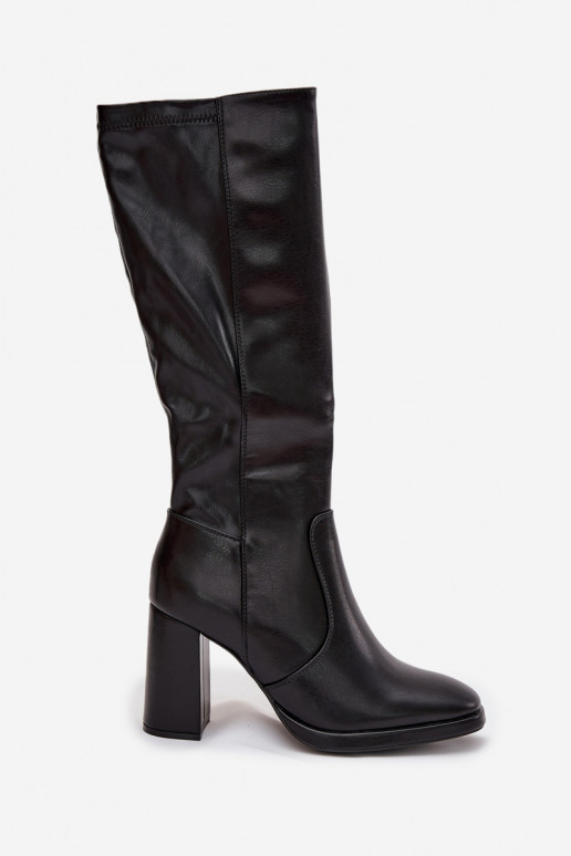 Botas de mujer por encima de la rodilla con tacones en cuero sintético negro Lyvella