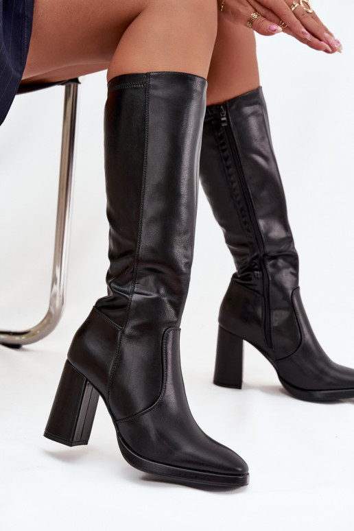 Botas de mujer por encima de la rodilla con tacones en cuero sintético negro Lyvella