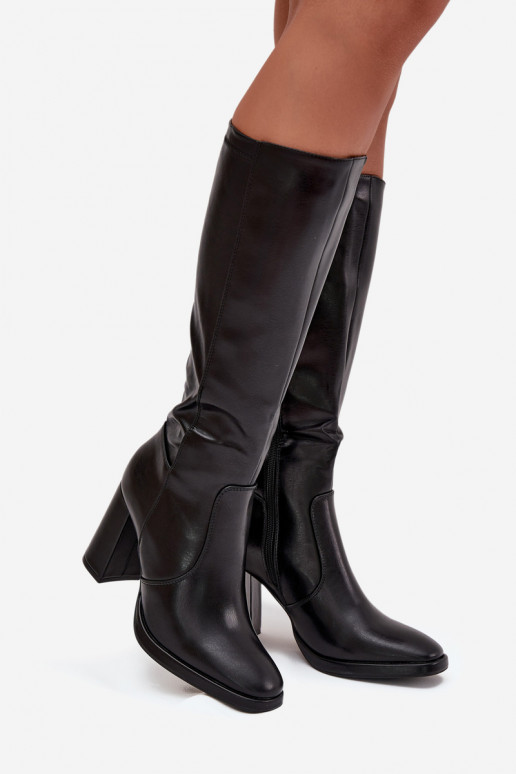 Botas de mujer por encima de la rodilla con tacones en cuero sintético negro Lyvella