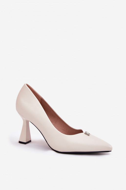 Zapatos de estilo elegante con tacón acampanado Vinceza 62222 color arena