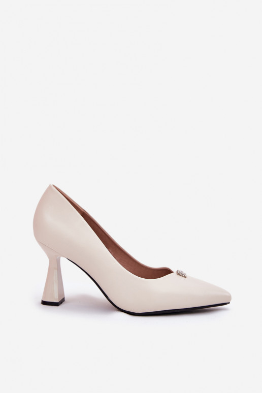 Zapatos de estilo elegante con tacón acampanado Vinceza 62222 color arena