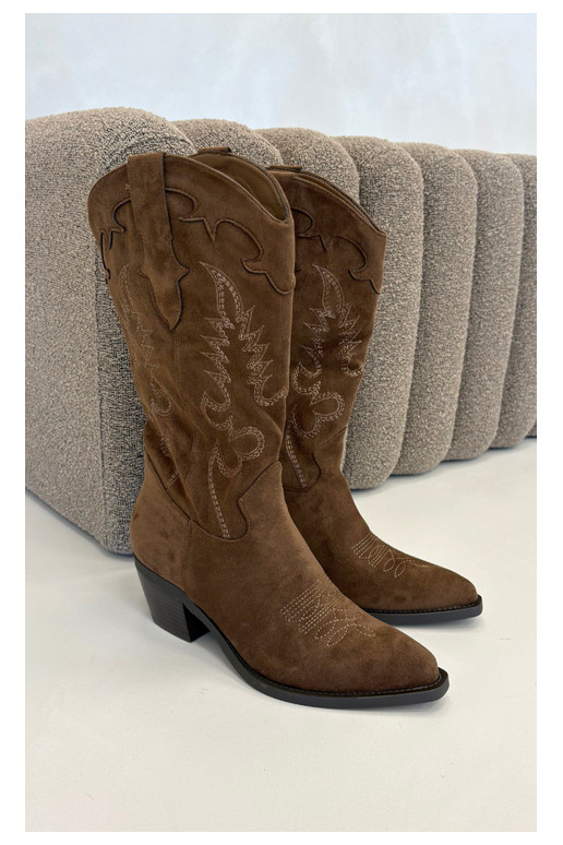 Botas altas de estilo cowboy con tacones en ante sintético marrón Jarissa