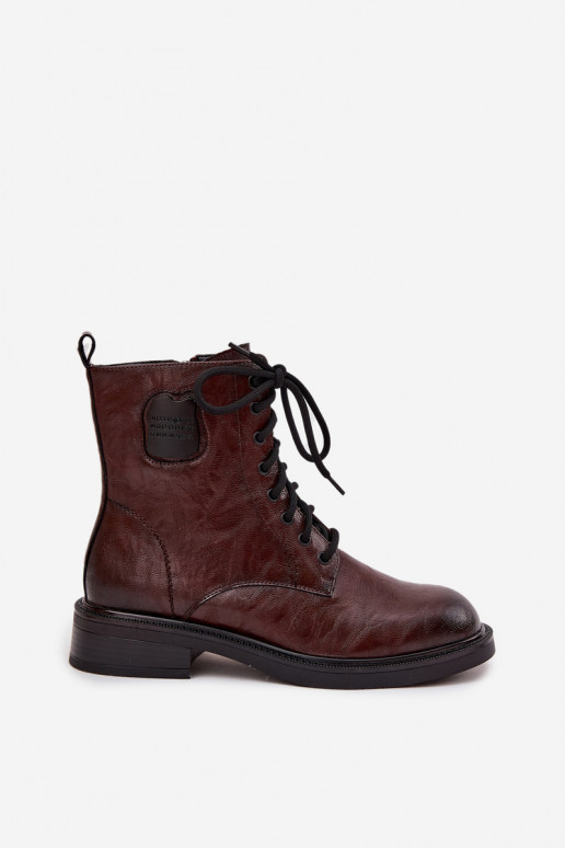 Botas de trabajo para mujer marrones con detalles decorativos