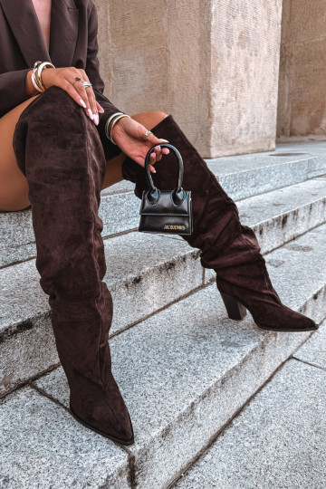 Botas de chocolate para mujer hasta la rodilla con tacones Anica