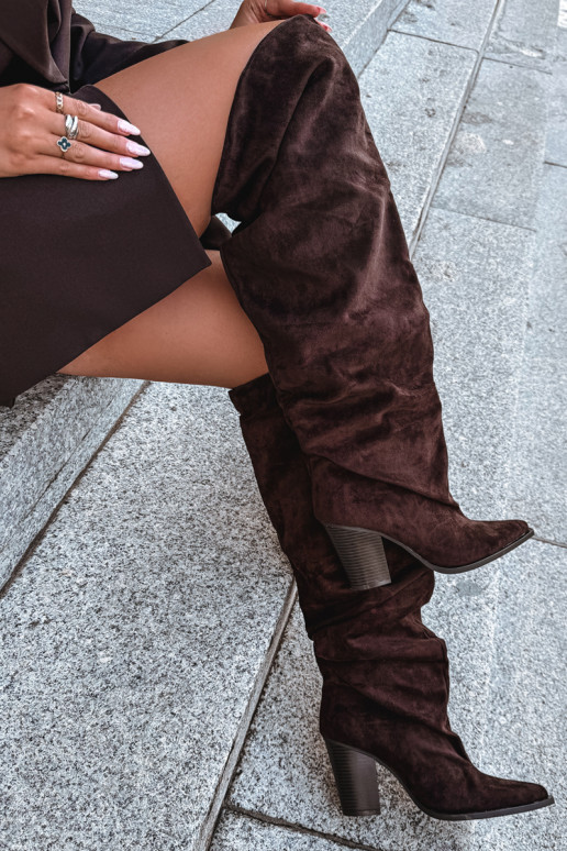 Botas de chocolate para mujer hasta la rodilla con tacones Anica