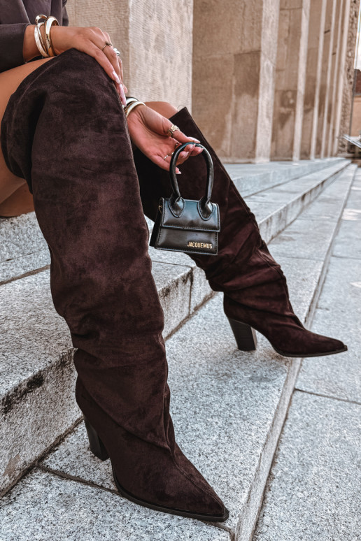 Botas de chocolate para mujer hasta la rodilla con tacones Anica