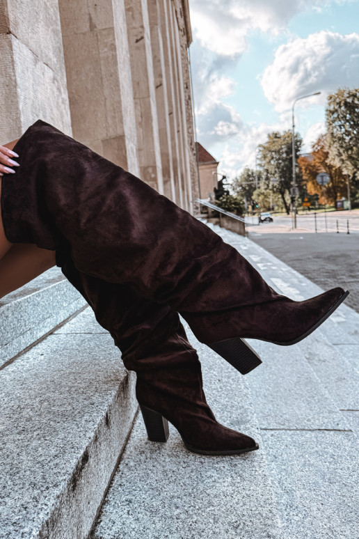Botas de chocolate para mujer hasta la rodilla con tacones Anica