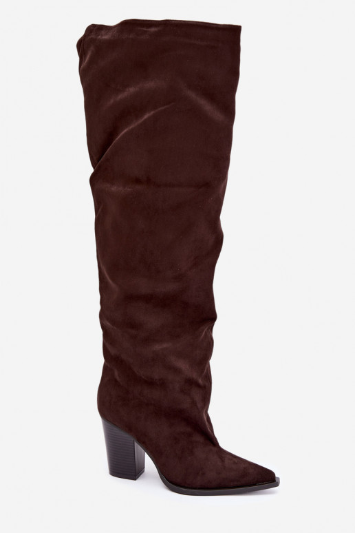 Botas de chocolate para mujer hasta la rodilla con tacones Anica
