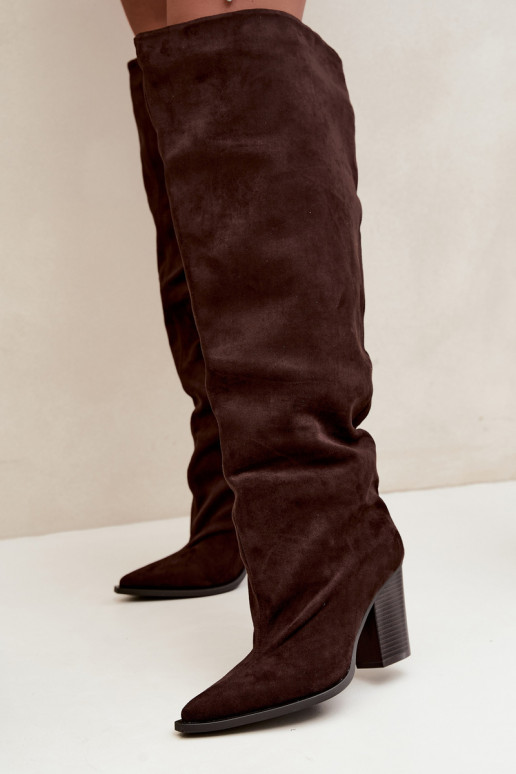 Botas de chocolate para mujer hasta la rodilla con tacones Anica