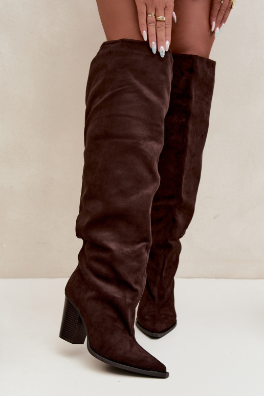 Botas de chocolate para mujer hasta la rodilla con tacones Anica