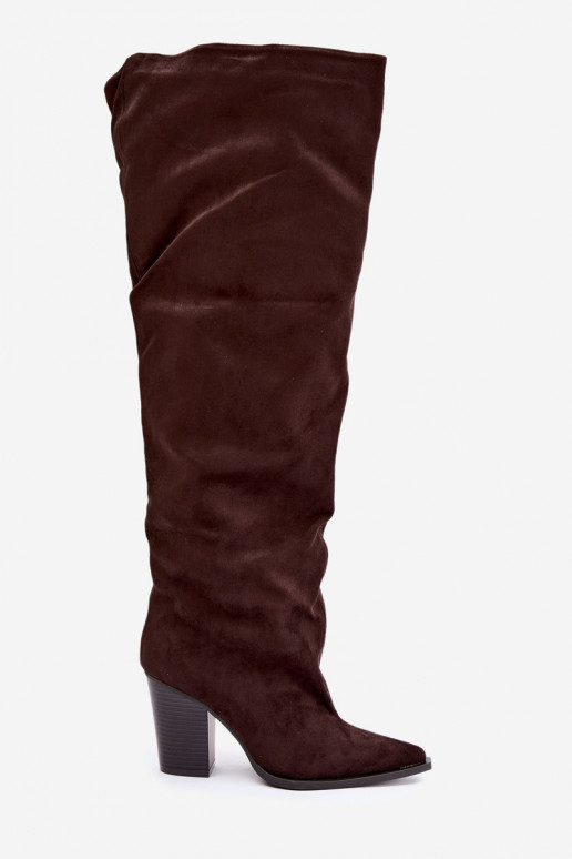 Botas de chocolate para mujer hasta la rodilla con tacones Anica