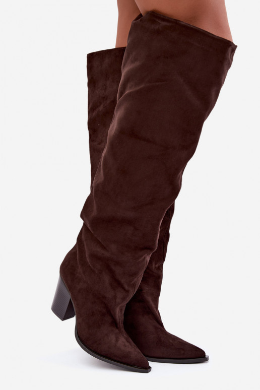 Botas de chocolate para mujer hasta la rodilla con tacones Anica