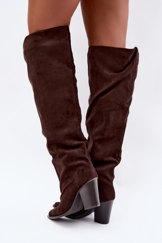 Botas de chocolate para mujer hasta la rodilla con tacones Anica