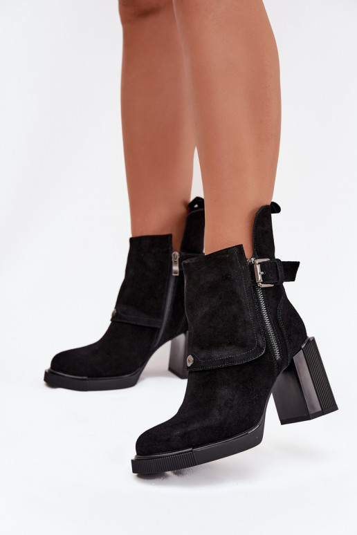 Botines negros de ante sintético con tacones y hebillas Vinceza 91152