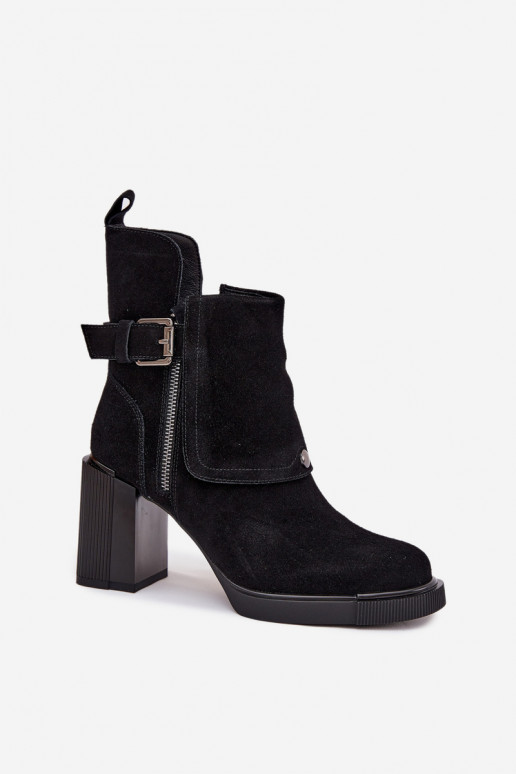 Botines negros de ante sintético con tacones y hebillas Vinceza 91152
