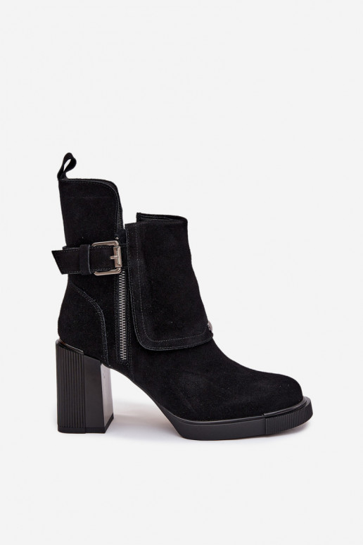 Botines negros de ante sintético con tacones y hebillas Vinceza 91152