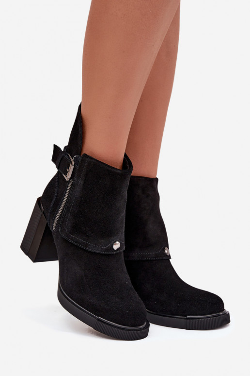 Botines negros de ante sintético con tacones y hebillas Vinceza 91152