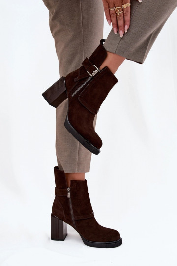 BotasActivadoturalnego de gamuzau con tacones con hebillas Vinceza 91152 CzekoladoAe