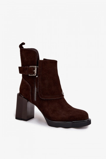 Botines de chocolate de ante sintético con tacones y hebillas Vinceza 91152 2