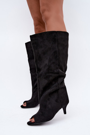 Botas negras con punta abierta en tacón delgado Velise