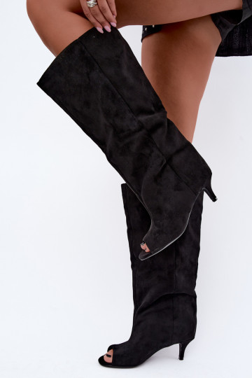 Botas negras con punta abierta en tacón delgado Velise 2