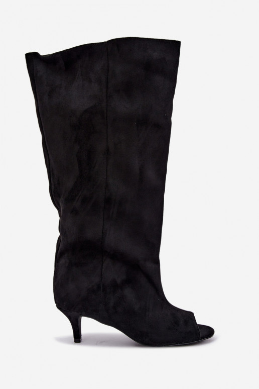 Botas negras con punta abierta en tacón delgado Velise
