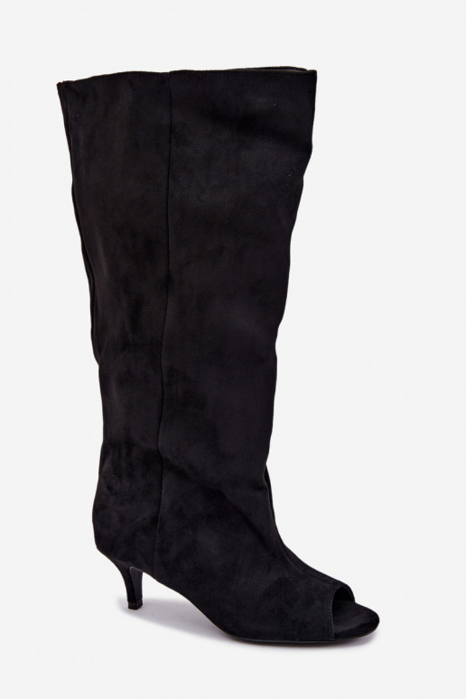 Botas negras con punta abierta en tacón delgado Velise