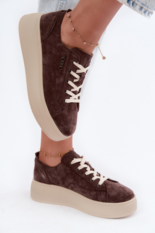 Zapatillas de ante sintético con plataforma Kobbo en color chocolate