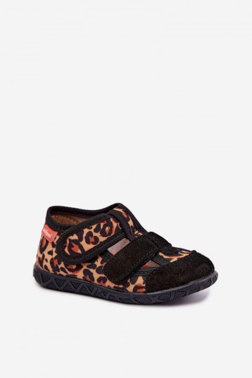 Zapatillas infantiles Milami con cierres adhesivos y patrones de leopardo en negro y amarillo Reathiana