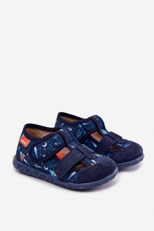 Zapatillas infantiles Milami con cierres adhesivos y cohetes en azul oscuro Reathiana