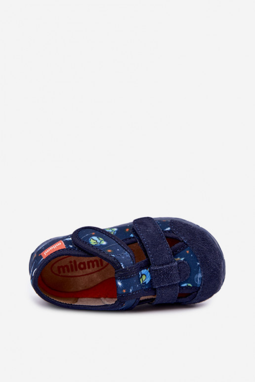 Zapatillas infantiles Milami con cierres adhesivos y cohetes en azul oscuro Reathiana