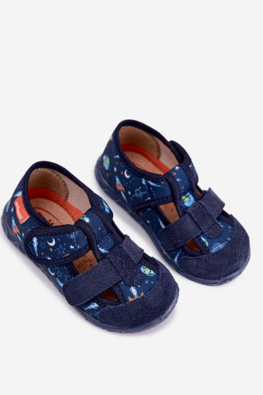 Zapatillas infantiles Milami con cierres adhesivos y cohetes en azul oscuro Reathiana