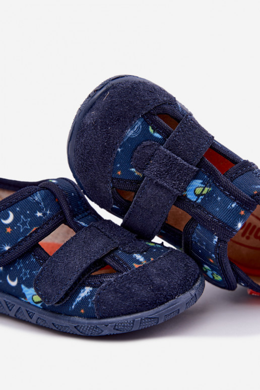 Zapatillas infantiles Milami con cierres adhesivos y cohetes en azul oscuro Reathiana