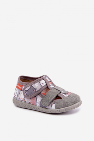 Zapatillas infantiles Milami con cierres adhesivos y gatos en gris Reathiana