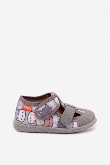 Zapatillas infantiles Milami con cierres adhesivos y gatos en gris Reathiana 2