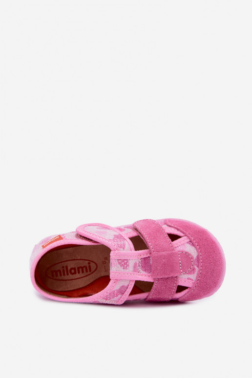 Zapatillas infantiles Milami con cierres adhesivos y corazones brillantes en rosa Reathiana