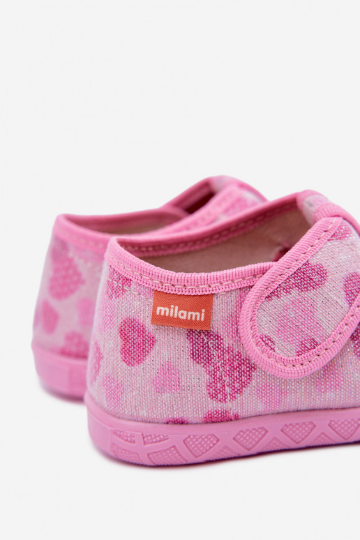 Zapatillas infantiles Milami con cierres adhesivos y corazones brillantes en rosa Reathiana